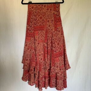 Vintage coldwater creek boho tiered ruffle skirt multi color paisley pink PXS